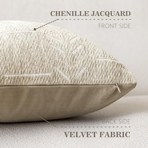 Home Décor Decorative Boho Accent Chenille Throw Pillow Covers, Textured Neutral Cushion Covers, Soft Farmhouse Pillowcase for Couch Sofa Chair Bed Living Room, 18×18 Inch, Set of 2, Beige - color: Beige, size: 18" x 18" (Pack of 2)