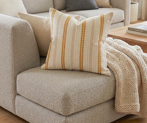 SanVia Cotton Throw Pillow Covers 20x20 – Handwoven Jacquard Texture, Fade-Resistant, No Pilling – Hidden Zipper, Decorative Cushion Cover for Sofa, Couch, Bed – Insert Not Included (Striped, White) - color: Ivory Gold, size: 20" x 20"
