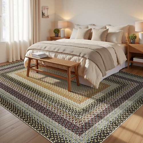 Ileading Faux Braided Area Rug 6'x9' Washable Farmhouse, No-Shed Non-Slip Woven Carpet, Pet Friendly Stain Resistant Jute Style Rug for Living Room Dining Bedroom Office - color: Multi Color-yellow, size: 6' x 9'(Rectangular)