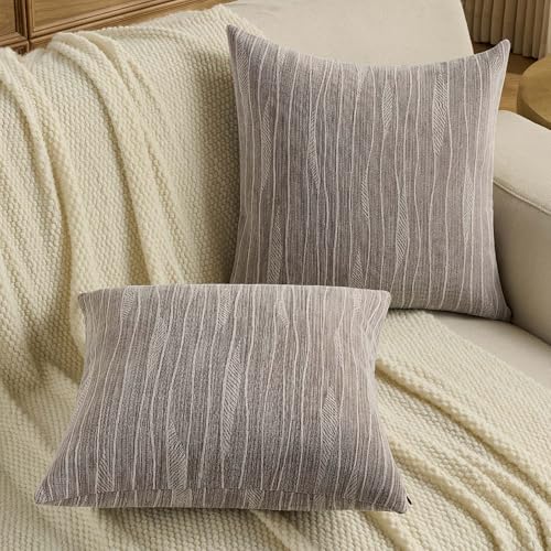 FUTEI Pack of 2 Dyeing Chenille Throw Pillow Covers 26x26 Inch Soft Line Textured Decorative Euro Pillow Shams Modern Farmhouse Accent for Couch Living Room, Dyeing Coffee - color: Dyeing Coffee, size: 26" x 26" (Pack of 2)