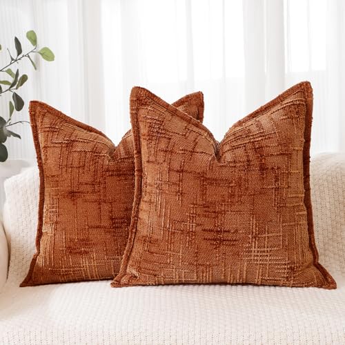 HPUK Chenille Throw Pillow Covers 18x18 Set of 2, Soft Textured Decorative Pillow Covers for Couch Sofa Living Room Bedroom, Orange - color: Chenille-orange, size: 18" x 18" (Pack of 2)