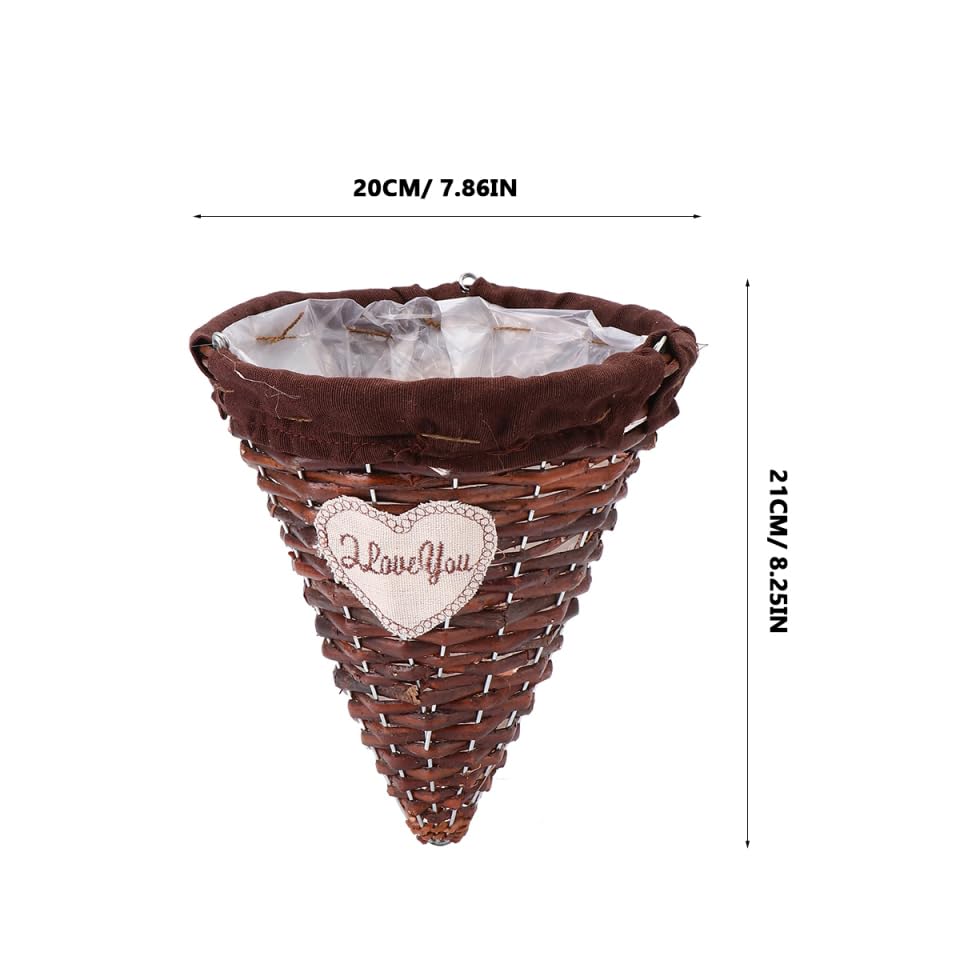 Mikikit Hanging Rattan Cone Basket Chain Wicker Wall Hanging Planter for Decor Boho Style for Flower Pots and Plants