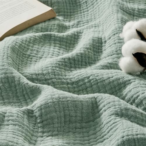 Bedsure 100% Cotton Muslin Throw Blanket Large 50x70 Inches - 4-Layer Breathable and Lightweight Thin Soft Summer Gauze Muslin Blankets for Adults, Sage Green, Boho Cotton Throw for Couch - color: 03 - Sage Green, size: Throw XL (50" X 70")