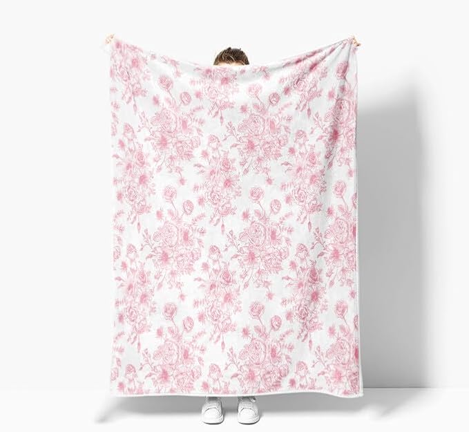 Floral Throw Blanket, Botanical Floral Blanket, Soft, Flannel, Warm, Boho Floral Bed Blanket All Season Flower Throw Blanket for Couch Bedroom Living Room, Pink 60X70 Inch