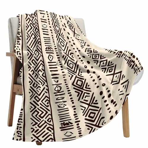 Boho Beige Throw Blanket Fleece Blanket for Couch, Vintage Tribe African Texture Soft Microfiber Fuzzy Cozy Lightweight Blankets for Home Bed Sofa All Season 40 x 50 Inch - size: 40*50in
