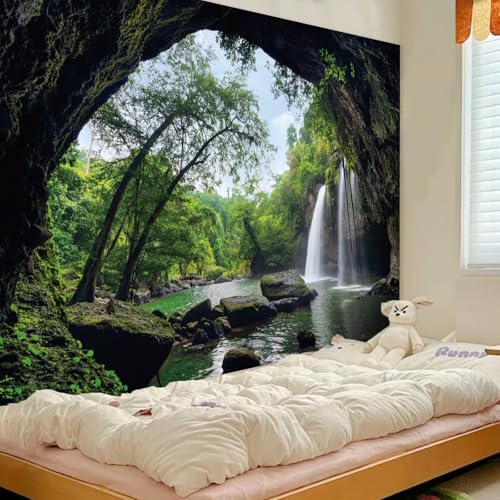 Apdidl Forest Nature Cave Tapestry Wall Hanging for Bedroom, Mountain Waterfall Landscape Covering Ceiling Tapestries Aesthetic, Plant Scenic Wall Mural for Living Room College Home Mens Decorations 51" X 60" - color: Nature Forest Tapestry, size: 60"L x