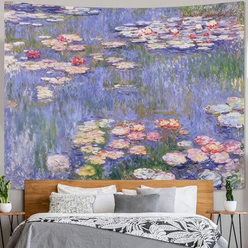 Yeoiat Monet Tapestry Water Lilies Wall Tapestry, Floral Tapestries for Bedroom Art Tapestries Wall Hanging for Bedroom Living Room 44"x60" - color: Green Red, size: 60"L x 44"W