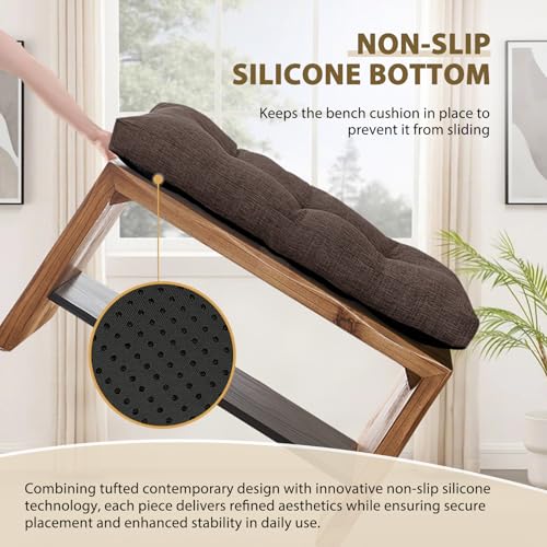 downluxe Indoor Bench Cushion for Indoor Furniture, Non-Slip Tufted Overstuffed Textured Foam Bench Seat Cushion, 36" X 14" X 4", Brown, 1 Pack - color: Brown, size: 36x14 Inch (Pack of 1)