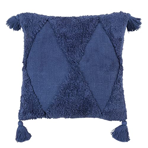 SARO LIFESTYLE Allman Collection Tufted Diamond Tassel Pillow Cover, 18", Navy Blue - color: Navy Blue, size: 18" Cover
