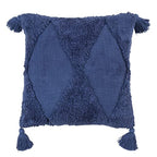 SARO LIFESTYLE Allman Collection Tufted Diamond Tassel Throw Pillow with Down Filling, 18", Navy Blue - color: Navy Blue, size: 18" Down