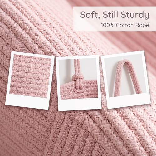 Pink 3-Tier Woven Cotton Rope Hanging Basket, Over the Door Organizer, Adjustable Detachable Wall Basket with Metal & Adhesive Hooks, No Drilling for Girls Room, Bedroom & Dresser Storage - style: Pink