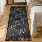 2x6ft Runner Rug, Black Washable Rug for Hallway Non Slip, Boho Kitchen Bathroom Runner for Bedroom with Tassels - size: 2' x 6' (Runner)