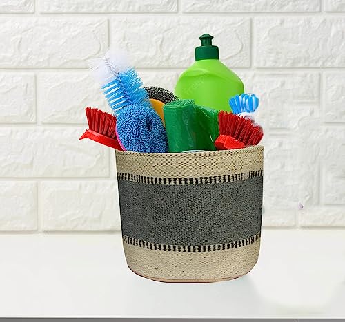 Sturdy Jute Planter Basket Modern Woven Basket for 8" Indoor Planters, 10” x 10” Storage Organizer Basket Rustic Home Decor, Storage Earth-friendly Cotton Planter (10x10 Inches, turquoise Stripe) - color: Turquoise Stripe, size: 10x10 inches