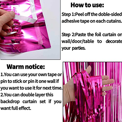 4 Pack Fuchsia Foil Fringe Curtain Backdrop,3.28Ft x 8.2Ft Metallic Tinsel Foil Fringe Streamer Curtains for Party,Photo Booth Props,Birthday,Graduation Decoration Party Supplies - color: Fuchsia