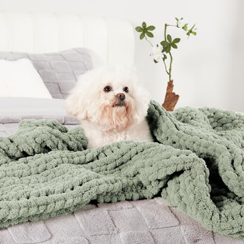 Amélie Home Chunky Knit Throw Blanket for Couch, Soft Chenille Handmade Crochet Throw Rope Knot Blanket for Couch, 50"x60", Sage Green - color: Sage Green, size: 50"x60"