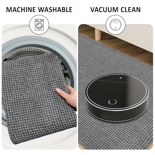 Hallway Washable Runner Rug 2x3 Small Washable Area Rugs Indoor Door Mat Front Door Mat Non Slip Rubber Backed Entryway Rug Cotton Entrance Doormat for Foyer Bathroom Kitchen Bedroom(Grey/Dark Grey) - color: Grey/Dark Grey, size: 2x3