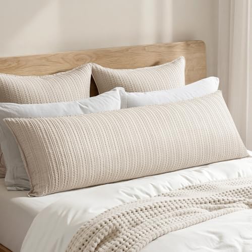 100% Cotton Waffle Weave Body Pillowcase, 1 Pack 14x36 Decorative Body Pillow Cover for Bed Couch Sofa, Neutral Long Cushion Sham Modern Farmhouse Home Decor, Oatmeal - color: Oatmeal, size: 36" x 14" (Pack of 1)