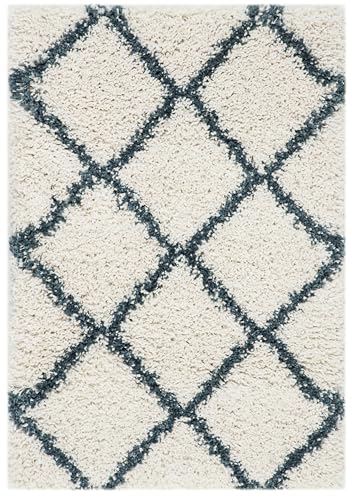 SAFAVIEH Hudson Shag Collection Accent Rug - 2' x 3', Ivory & Slate Blue, Trellis Design, Non-Shedding & Easy Care, 2-inch Thick Ideal for High Traffic Areas in Foyer, Living Room, Bedroom (SGH281T) - color: Ivory/Steel Blue, size: 2' x 3' (Rectangular)
