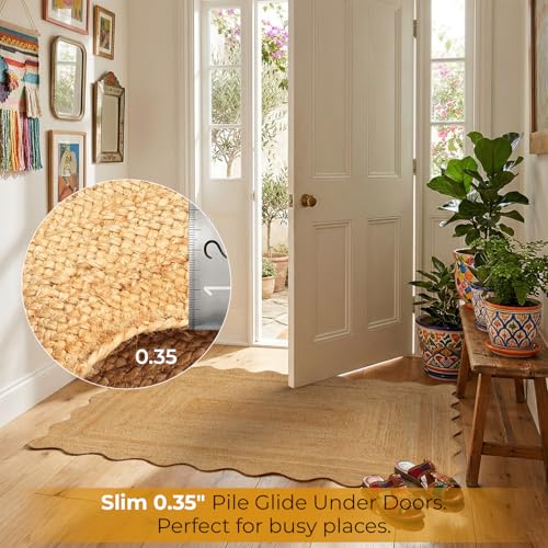 GRUHUM Wave Scallop Natural Jute Area Rug 9'x12' ft Handwoven Boho Reversible Rustic Vintage Farmhouse Soft Braided EcoFriendly Rug - Indoor Livingroom Bedroom Hallways Entryway 9x12 ft Large - color: Natural-64, size: 9' x 12' (Rectangular)