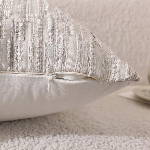 Striped Throw Pillow Covers 20x12 Set of 2 Beige Textured Boucle Chic Morden Boho Accent Farmhouse Decorative Chenille Pillow Covers for Home Decor Bed Sofa Living Room - color: Beige, size: 20" x 12" (Pack of 2)