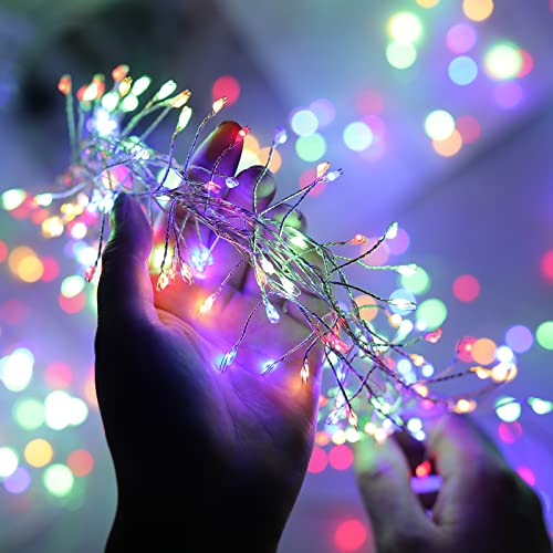 Minetom Fairy Lights Plug in, 10Feet 200LED Cluster String Lights, Silver Wire Waterproof Starry Firecracker Lights for Ceiling Bedroom Wreath Window Wedding Christmas Tree Decorations, Multicolor - color: Multicolor, size: 1 Pack(200LED)