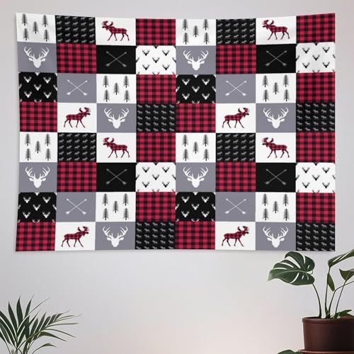 ZhiRain Cabin Retro Rustic Lodge Tapestry Wall Hanging Deer Country Hunting Wild Animal Plaid Check Tapestries Home Decor for Living Room Bedroom Farmhouse Apartment Dorm 30"x40" - color: Cabin-2, size: 30"L x 40"W