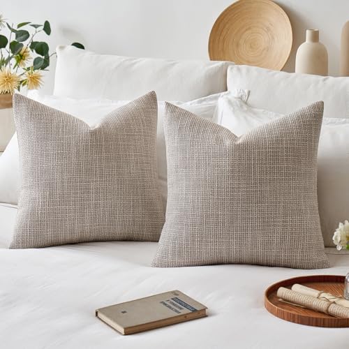 MIULEE Burlap Linen Throw Pillow Covers 20x20 Inch Set of 2 Khaki Decorative Pillows Modern Farmhouse Pillowcases Soft Accent Cushion Covers for Outdoor Couch Sofa Bedroom Livingroom Home Decor - color: Khaki, size: 20" x 20" (Pack of 2)