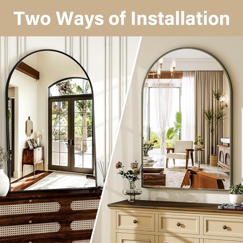 HARRITPURE Arched Wall Mirror – 30"x40" Arch Bathroom Mirror Metal Frame Vanity Mirror for Bedroom, Entryway Dresser Decor, Black - color: Black-1pcs, size: 40"L x 30"W