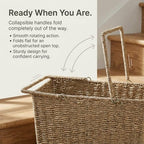 Household Essentials Wicker Stair Basket with Handles, Handwoven Seagrass, Natural - style: Seagrass and Corn Husk