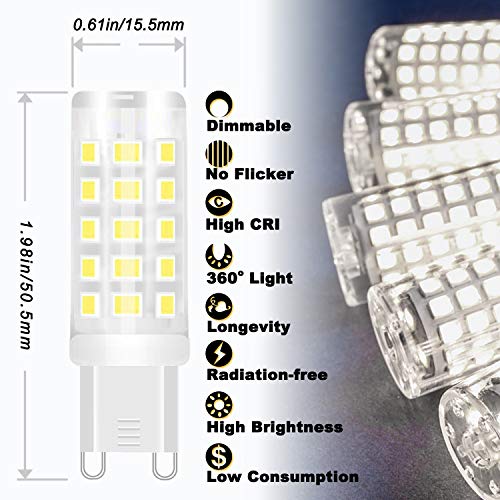 ALIDE G9 Led Bulbs 3W Dimmable 6000K Daylight White Replace 20W 25W 30W Halogen Equivalent, AC120V T4 Clear G9 Bi-pin Led Bulbs for Chandelier Pendant Wall Home Lighting,300LM,360Deg,10Pack - color: 3w 6000k Daylight