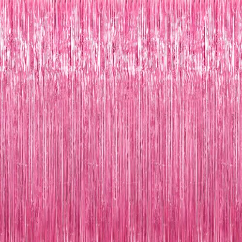 Crosize 2 Pack 3.3 x 9.9 ft Pink Foil Fringe Backdrop Curtain, Streamer Backdrop Curtains, Streamers Birthday Party Decorations, Tinsel Curtain for Valentine‘s Day Parties, Galentines Decor - color: Pink, size: 2 Pack