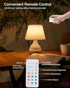10" H Small Rechargeable Cordless Ceramic Table Lamp with Remote, RGB & Warm White Light, Timer & Dimmer, Battery Table Lamp with Linen Shade for Patio, Bedroom, Living Room, Dining Table - size: Mini-10"H