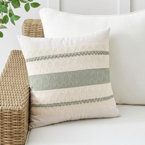 Fancy Homi Set of 2 Sage Green Boho Decorative Throw Pillow Covers 16x16 Inch for Living Room Bedroom Couch Bed Indoors, Rustic Retro Cushion Case 40x40 cm, Bohemian Room Home Decor - color: Sage Green, size: 16" x 16" (Pack of 2)