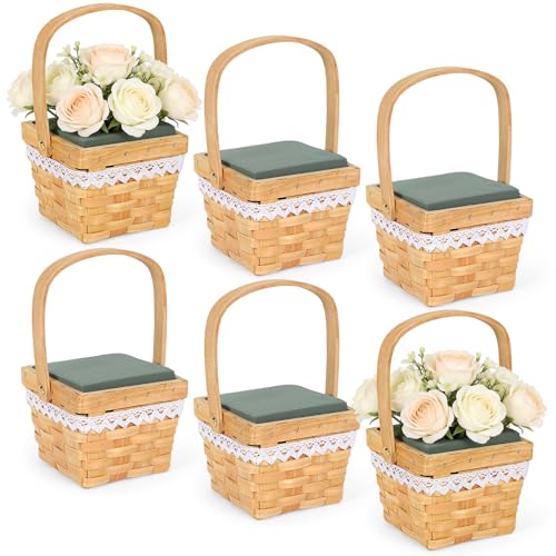 6 Set Woven Flower Basket Planter Boxes with Handles & Removable Floral Foam Flower Boxes for Arrangements Square Rattan Baskets with Waterproof Lining for Centerpiece Home Wedding Garden Decor - color: Natural