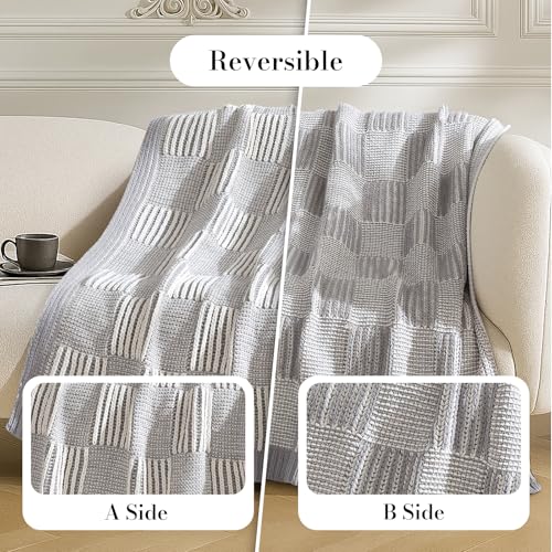 Amélie Home Knit Throw Blanket, Soft Chenille Cozy Breathable Dual Tone Checkered Chunky Decorative Blanket for Couch, Bed & Sofa, French-Inspired Lightweight Warm Gift for Women, Gray, 50"x60" - color: Checkered Gray&ivory, size: Dual Tone Checkered Knit
