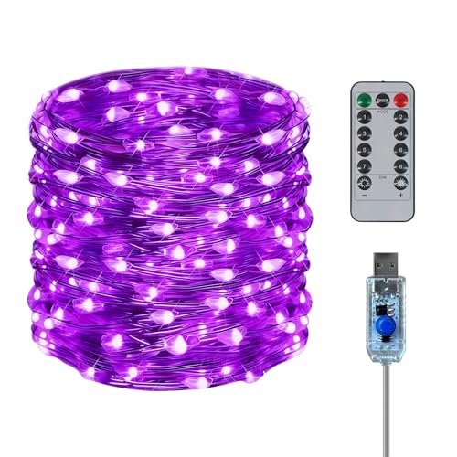 Twinkle Fairy Lights 8 Modes with Remote and Timer 33ft 100LED USB Plug in String Lights Waterproof String Lights for Bedroom Indoor Wreath Party Wedding Christmas Decoration, Purple - color: Purple, size: 1 Pack