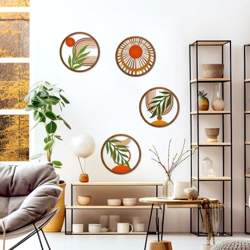 Zzbakress 4 Pcs Boho Wall Decor Rustic Wooden Hollow Bobo Wall Art Bohemian Bedroom Decor 10 inch Farmhouse Wall Hanging Decor Boho Minimalist Wall Art for Bedroom Living Room (Rustic, 4)