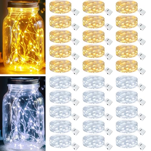 kolpop 30 Pack LED Fairy Lights Battery Operated, 7FT 20 LED Mini Twinkle String Lights Battery Powered Waterproof for Christmas Mason Jars Party (Cool&Warm) - color: 2 Colors, size: 30 Pack