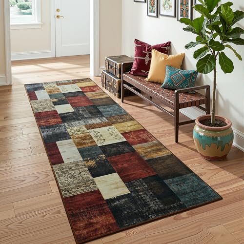 Tepook Modern Runner Rug for Living Room, 2x6 Washable Rugs for Bedroom Hallway, Geometric Patchwork Runner Rug Non-Slip Indoor Throw Carpet for Entryway Kitchen Office Home Decor, Multi - color: Multi Color, size: 2 X 6 Feet