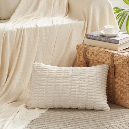 Fancy Homi Decorative Throw Pillow Covers for Bed Couch Bedroom Bench, Soft Corduroy Solid Pillow Case, Rustic Farmhouse Boho Room Decor,20" x 12" (Pack of 1),Cream - color: Cream, size: 20" x 12" (Pack of 1)