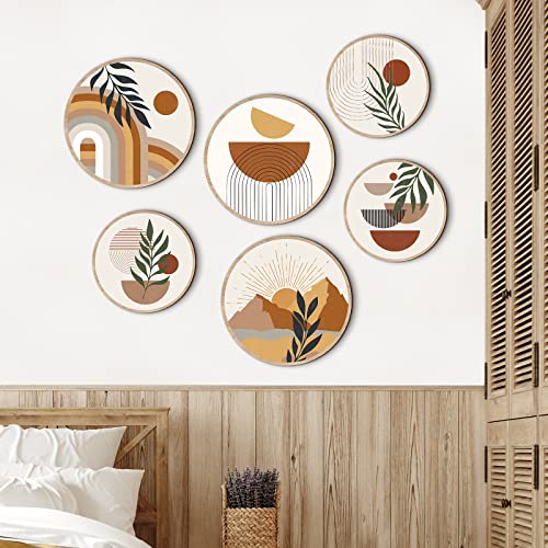 Geetery 6Pcs Boho Wall Art Decor Wooden Wall Decoration for Living Room Farmhouse Round Bohemian Decor Geometric Sun Wood Art 10" 8" Bohemian Hanging Minimalist for Office (Novel) - style: Bohemian-Minimalist