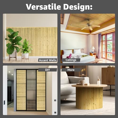 Art3d Natural Bamboo Wall Panel for Interior Wall Decor, Renewable Pole Wrap Wainscoting Paneling for Wall Ceiling Furniture Cabinet Office, 48 x 96 Inch, 2-Pack - Natural - color: Natural, size: 2-48" x 96"