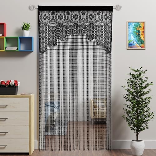 Lace Door String Curtain for Doorways，Bohemian Curtains Window Wall Closet Bedroom Kitchen Hippie Hanging Panels Boho Room Divider - color: Black, size: 39"W x 79"L (Pack of 1)