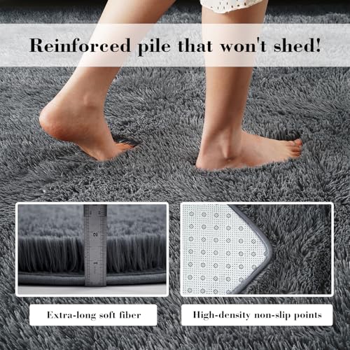 Soft Runner Rugs for Bedroom, Grey 2x6 Area Rugs Fluffy Rug Shag Area Rug Carpet, Bedside Rug for Living Room Bedroom Room Home Decor - color: Grey, size: 2' x 6' (Rectangular)
