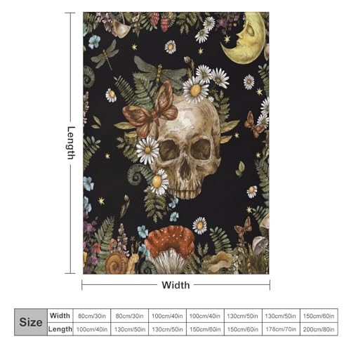 Skull Mushroom Blanket,Vintage Rustic Old Nature Plant Mushroom Flower Leaf Moon Print Blanket for Couch Sofa Bed Decorative Gifts 30x40 - color: Blanket-20, size: 30"x40"