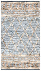 SAFAVIEH Natural Fiber Collection Accent Rug - 3' x 5', Natural & Blue, Handmade Boho Moroccan Trellis Jute, Ideal for High Traffic Areas in Entryway, Living Room, Bedroom (NF955N) - size: 3' x 5' (Rectangular)