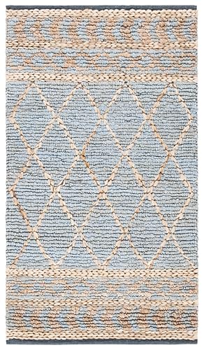SAFAVIEH Natural Fiber Collection Accent Rug - 4' x 6', Natural & Blue, Handmade Boho Moroccan Trellis Jute, Ideal for High Traffic Areas in Entryway, Living Room, Bedroom (NF955N) - size: 4' x 6' (Rectangular)