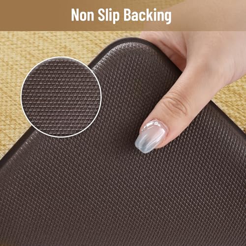 KIMODE Anti Fatigue Kitchen Mats for Floor, Farmhouse Kitchen Rugs Sets of 2, Cushioned Kitchen Floor Mats, Brown/Khaki Laundry Room Mat, Comfort Standing Mat for Sink Office Desk 17"x47"+17"x29" - color: Brown/Khaki, size: 17.3" x 47 "+ 17.3" x 29 "--0.4