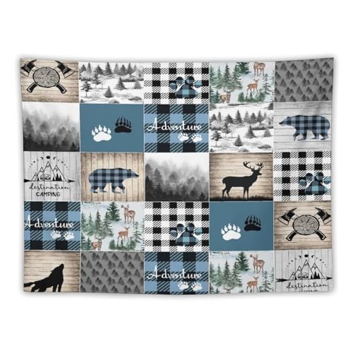 ZhiRain Deer Bear Tapestry Wall Hanging Wild Animals Wolf Hunting Adventure Geometric Plaids Pines Rustic Retro Tapestries Home Decor for Living Room Bedroom Farmhouse Apartment 30"x40" - color: Cabin-12, size: 30"L x 40"W