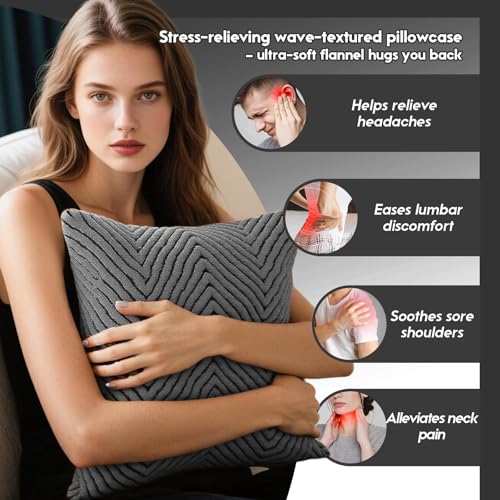 Flannel Pillow Covers Decorative Square Cushion Covers Modern Ripple Pattern Soft Sofa Pillowcases for Living Room - color: Dark Gray03
